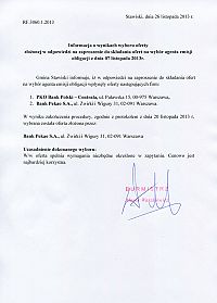 Foto: Informacja o wynikach wyboru oferty złożonej w odpowiedzi na zaproszenie do składania ofert na wybór agenta emisji obligacji z dnia 07 listopada 2013 r.