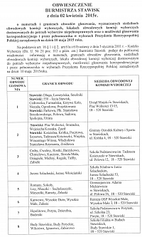 Foto: OBWIESZCZENIE Burmistrza Stawisk z dnia 2 kwietnia 2015 r.